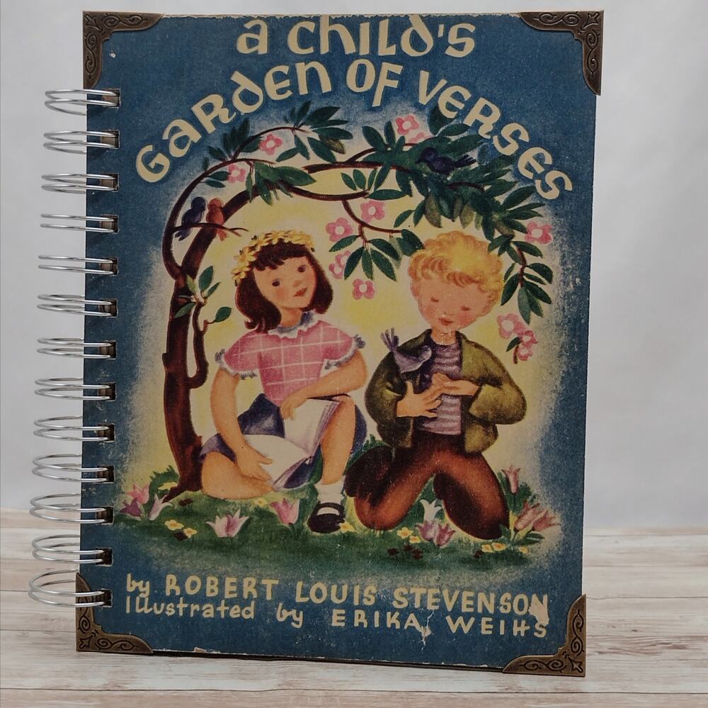 Recycled Spiral Notebook Diary, A Child's Book of Verses, Altered Book Journal